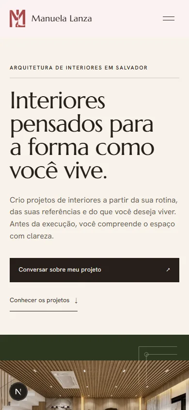 Página inicial de Manuela Lanza em celular