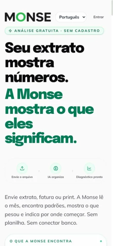 Página inicial da Monse em celular