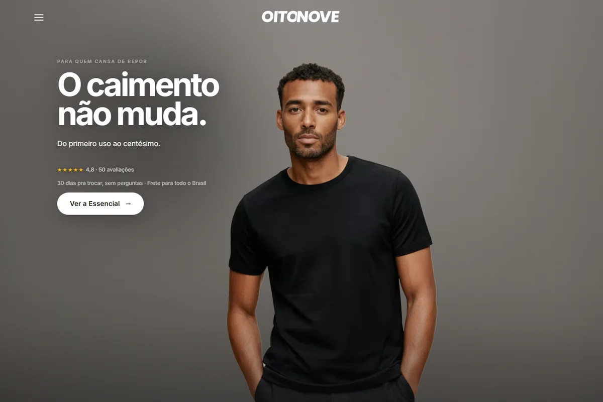 Loja virtual OITONOVE com produtos da marca em destaque
