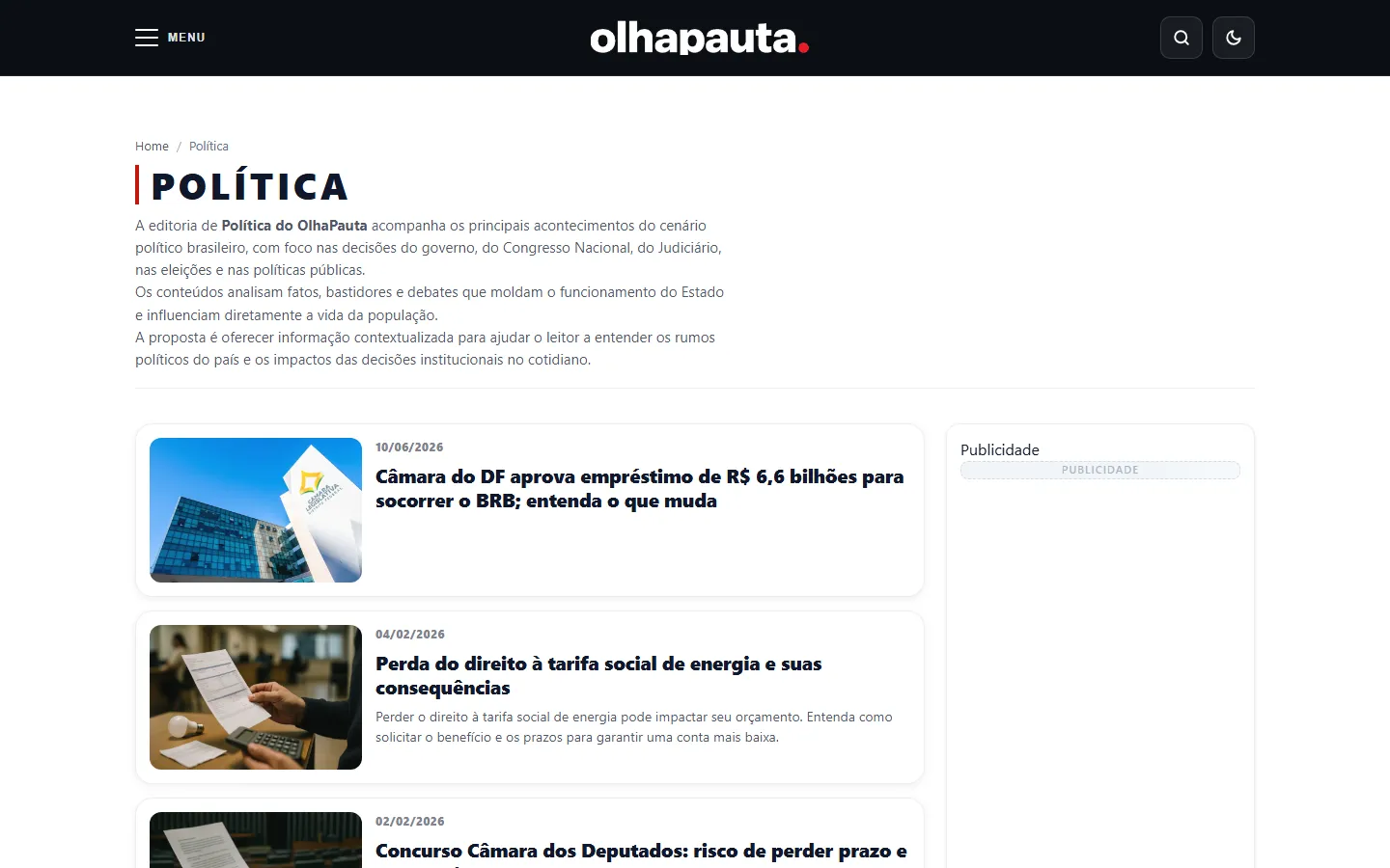 Página de matéria do portal Olha Pauta