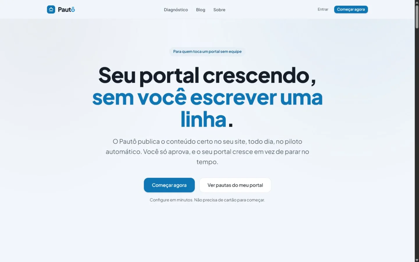 Página inicial do Pautô em computador