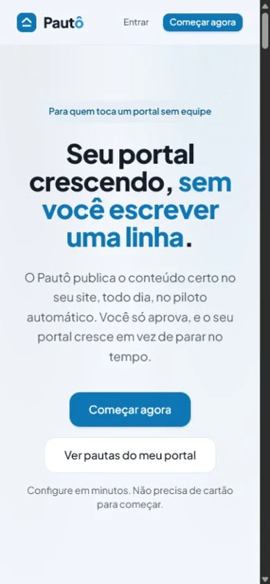 Página inicial do Pautô em celular